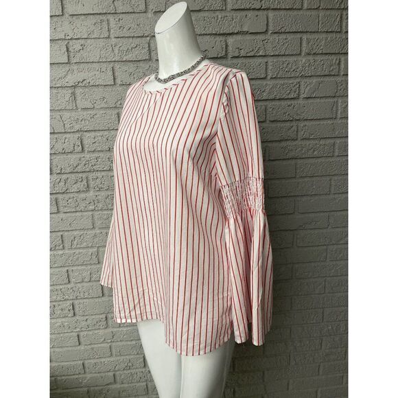 MICHAEL Michael Kors Red & White Long Sleeve Striped Blouse Size M - Picture 3 of 10